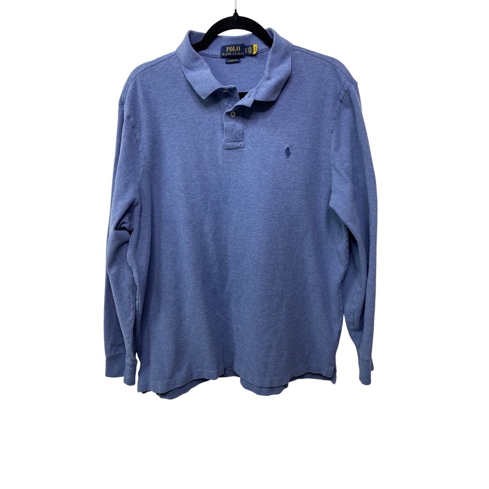 Polo Ralph Lauren Mens XL Classic Fit Long Sleeve Polo Shirt Heather Blue Cotton